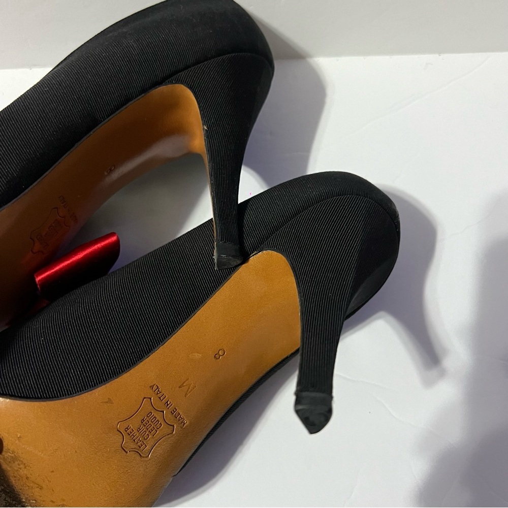 38 Yves Saint Laurent YSL Black Fabric /Leather Red Bow Pumps 8 •Vintage - Picture 7 of 15